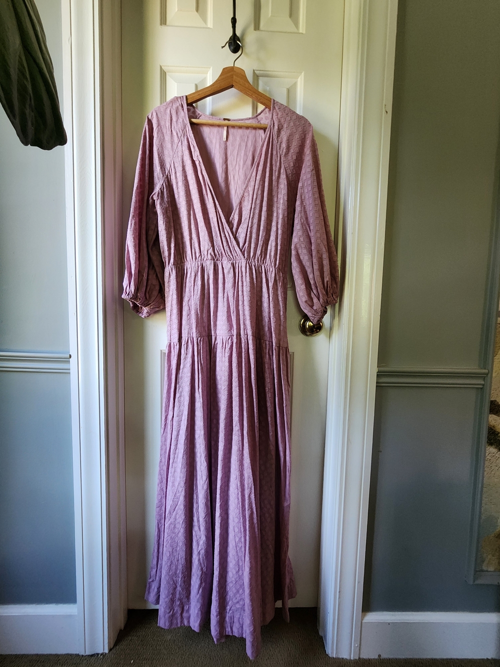 Free People Like Air Mauve Wrap Midi Dress with Puff Sleeves - Picture 6 of 7